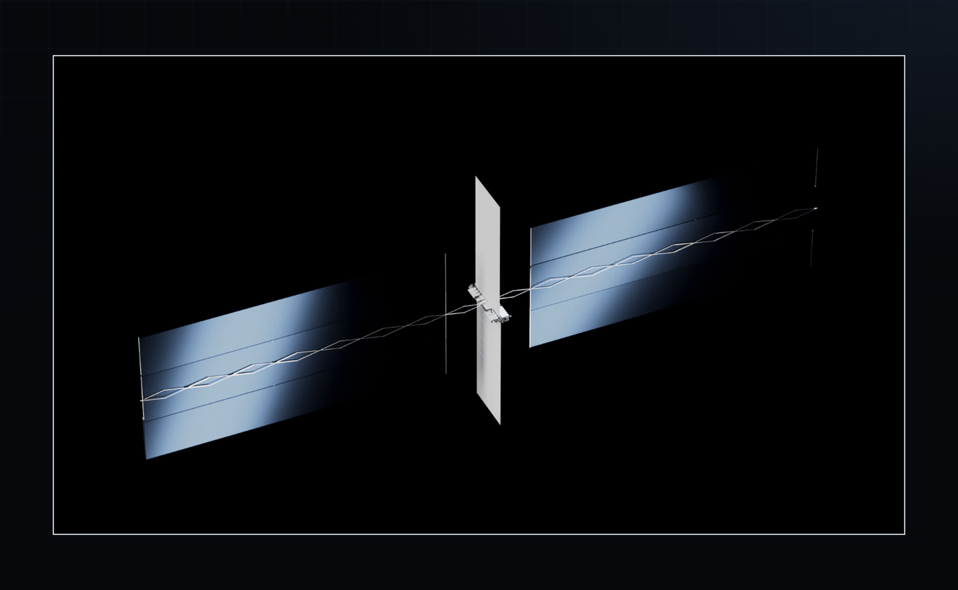 SpaceX’s AI satellite with both solar arrays fully extended above Earth.