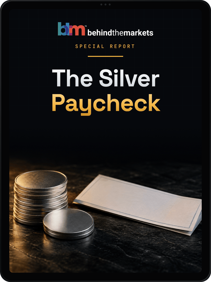 A photorealistic printed-report mockup titled "The Silver Paycheck."